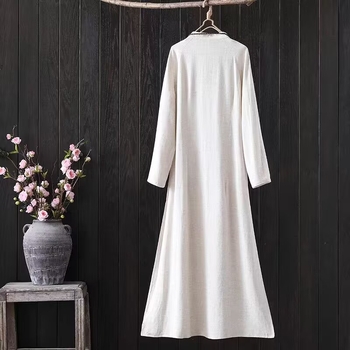 Дамски костюм от две части в етно-дзен стил: конопено-памучна смес с полиестер под 30%, висока температурна оформяща обработка, подходящ за сценични изпълнения, есен 2024