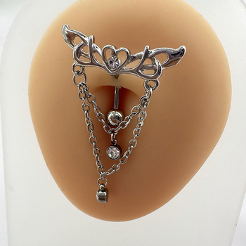 Пъпно пирсинг: висулка със сърце и криле на верижка — меден, геометрична форма, стил натурален и женствен, електроплатиране