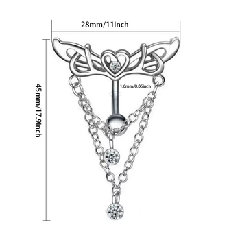 Пъпно пирсинг: висулка със сърце и криле на верижка — меден, геометрична форма, стил натурален и женствен, електроплатиране