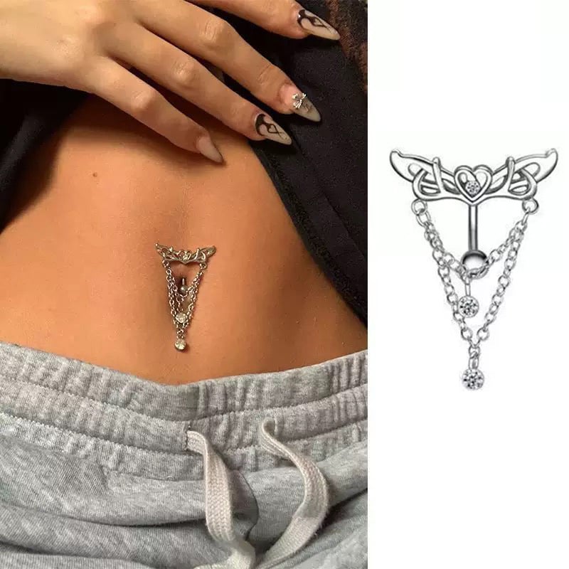 Пъпно пирсинг: висулка със сърце и криле на верижка — меден, геометрична форма, стил натурален и женствен, електроплатиране