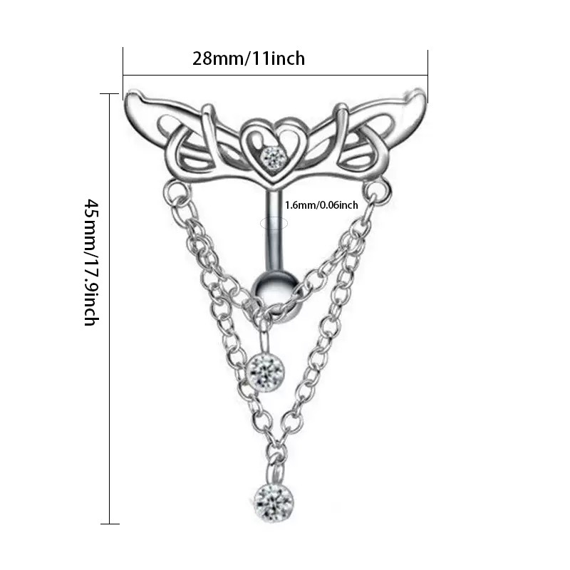 Пъпно пирсинг: висулка със сърце и криле на верижка — меден, геометрична форма, стил натурален и женствен, електроплатиране