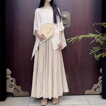 Юбка – будистки вдъхновен дзен стил, конопена смес 30–50%, 3-частен комплект, лято 2024