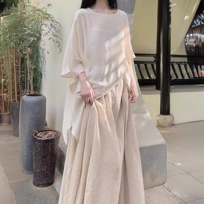 Юбка – будистки вдъхновен дзен стил, конопена смес 30–50%, 3-частен комплект, лято 2024