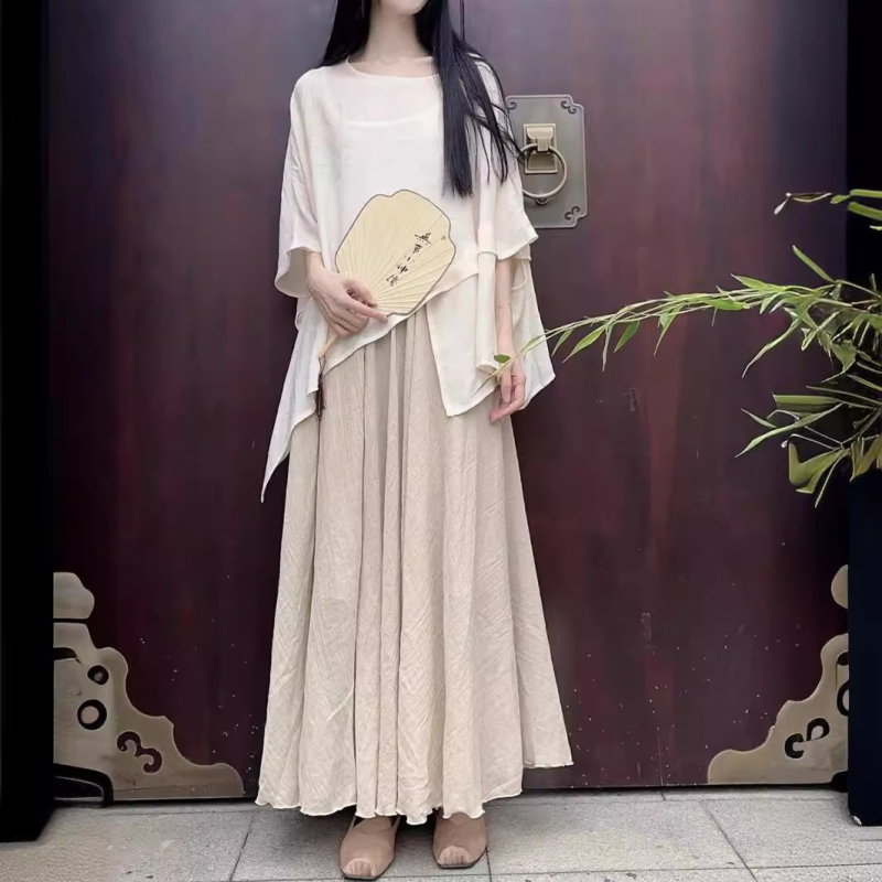 Юбка – будистки вдъхновен дзен стил, конопена смес 30–50%, 3-частен комплект, лято 2024