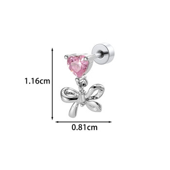 Hensen Jewelry Висулка за ушно пробиване — сърцевиден циркон, форма лък, бели кристали, електроплакиран метал