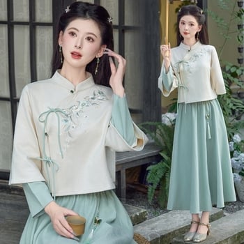 Бродиран топ с мек велурен финиш, стояща яка и дълги ръкави – тясна кройка (чаен комплект) – памук-полиестер смес, съдържание полиестер под 30%