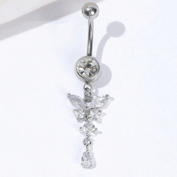 Пъпно пирсинг бижу с форма на пеперуда, циркон, унисекс, марка Evening jewelry (циркон; пеперудена форма; тип: пъпно пирсинг; марка: Evening jewelry)