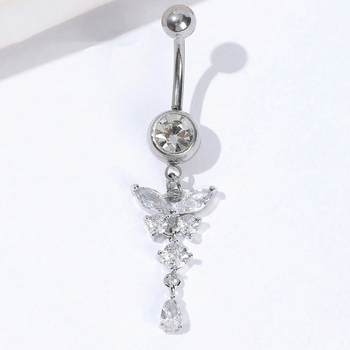Пъпно пирсинг бижу с форма на пеперуда, циркон, унисекс, марка Evening jewelry (циркон; пеперудена форма; тип: пъпно пирсинг; марка: Evening jewelry)