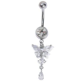 Пъпно пирсинг бижу с форма на пеперуда, циркон, унисекс, марка Evening jewelry (циркон; пеперудена форма; тип: пъпно пирсинг; марка: Evening jewelry)