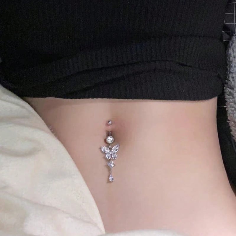 Пъпно пирсинг бижу с форма на пеперуда, циркон, унисекс, марка Evening jewelry (циркон; пеперудена форма; тип: пъпно пирсинг; марка: Evening jewelry)