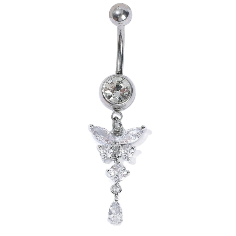 Пъпно пирсинг бижу с форма на пеперуда, циркон, унисекс, марка Evening jewelry (циркон; пеперудена форма; тип: пъпно пирсинг; марка: Evening jewelry)