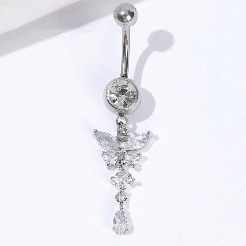 Пъпно пирсинг бижу с форма на пеперуда, циркон, унисекс, марка Evening jewelry (циркон; пеперудена форма; тип: пъпно пирсинг; марка: Evening jewelry)