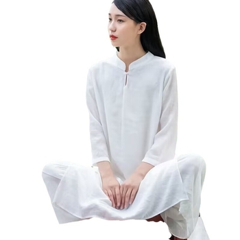 Zen inspirirana midi haljina od pamuka i lana, 95% pamuka, <30% poliester, pogodna za jogu, čaj i tai chi na pozornici