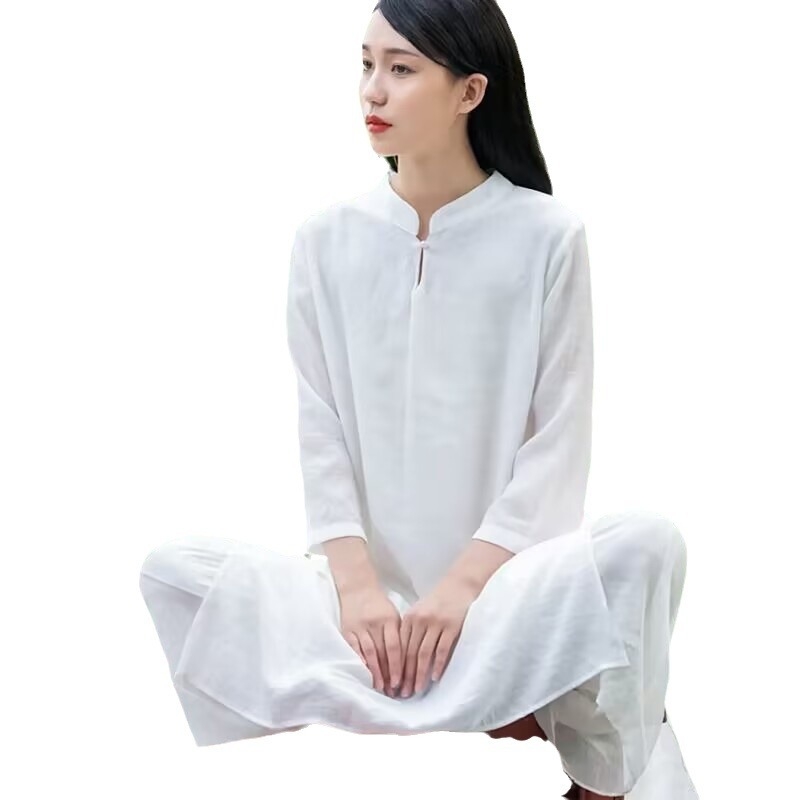 Zen inspirirana midi haljina od pamuka i lana, 95% pamuka, <30% poliester, pogodna za jogu, čaj i tai chi na pozornici