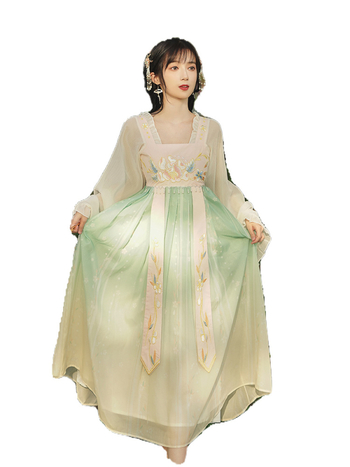 Hanfu hosszú ruha részletgazdag hímzéssel és gyöngyökkel, Han-stílusú nyomtatás | Fő anyag: kecskebőr; Anyag neve: 20213; Folyamat: 20213; Lista szezon: nyár 2022