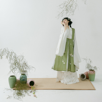 Set Hanfu feminin în stil Ming: palton lung de primăvară, cheongsam cu închidere frontală și fustă cu Horse-Face – imprimeu poliester, 90–95% țesătură, codul 058, primăvara 2022