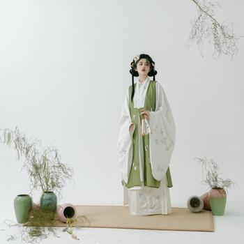 Set Hanfu feminin în stil Ming: palton lung de primăvară, cheongsam cu închidere frontală și fustă cu Horse-Face – imprimeu poliester, 90–95% țesătură, codul 058, primăvara 2022