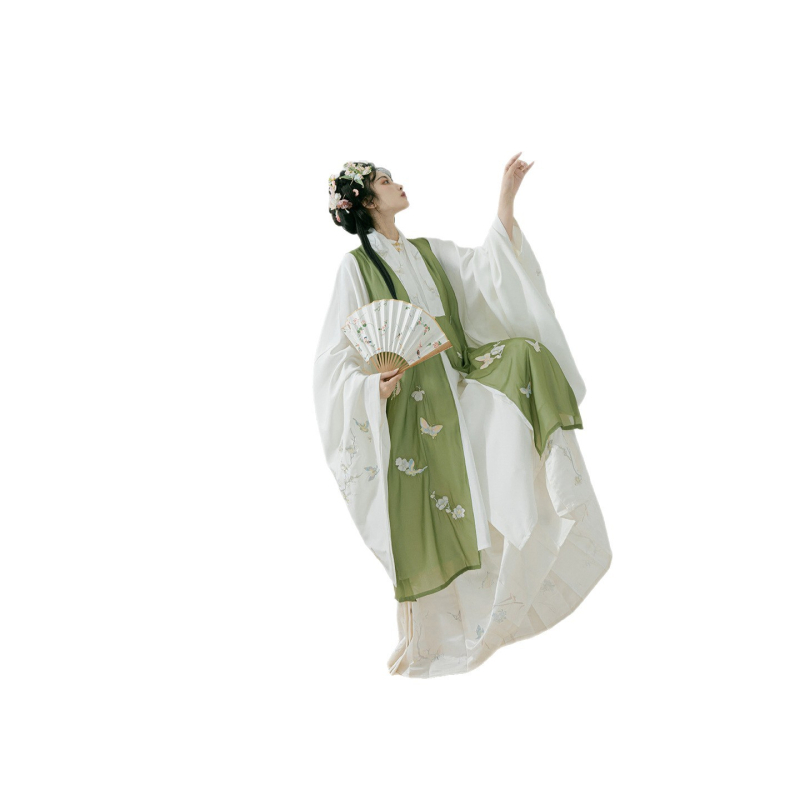 Set Hanfu feminin în stil Ming: palton lung de primăvară, cheongsam cu închidere frontală și fustă cu Horse-Face – imprimeu poliester, 90–95% țesătură, codul 058, primăvara 2022