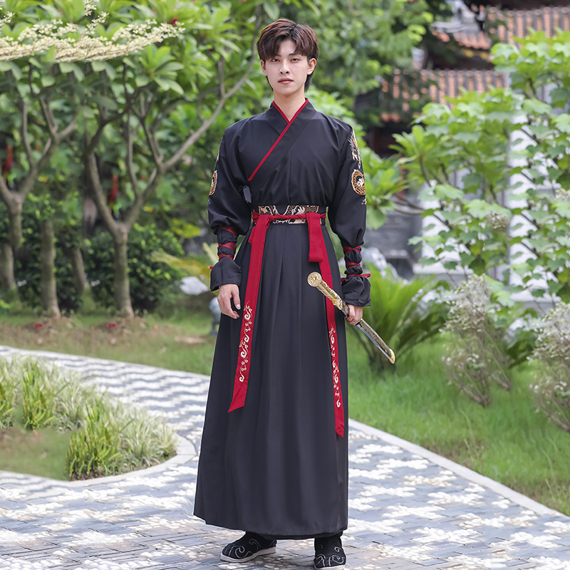 Hanfu kostim za predstave borilačkih vještina – drago motiva s vezom, kineski starodavni stil odijevanja, unisex dizajn, glavni materijal koža koze