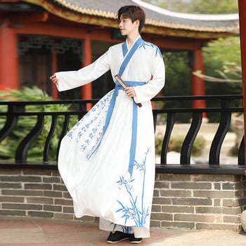 Set unisex de stil chinezesc, cu guler încrucișat, top și fustă până la talie, stil wuxia, poliester