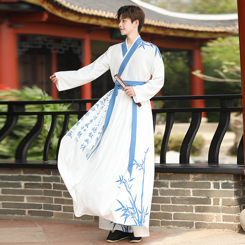 Set unisex de stil chinezesc, cu guler încrucișat, top și fustă până la talie, stil wuxia, poliester