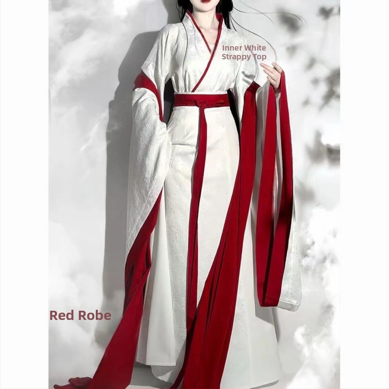 Sada Hanfu: róba a sukňa s krížovým golierom, dĺžka v páse, rovný lem, Jacquard tkanina (polyester 95%+), leto 2024