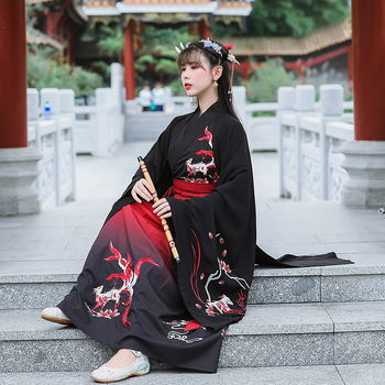 Hanfu kleita ar Linghu izšuvumu, taisns siluets, garā kleita ar apkakli, 70–80% kokvilna