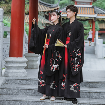 Hanfu kleita ar Linghu izšuvumu, taisns siluets, garā kleita ar apkakli, 70–80% kokvilna