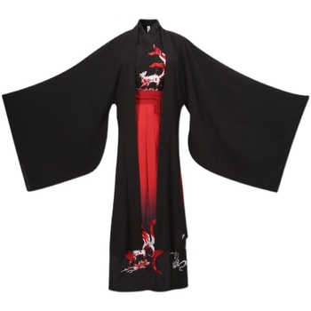 Hanfu kleita ar Linghu izšuvumu, taisns siluets, garā kleita ar apkakli, 70–80% kokvilna