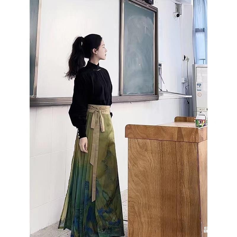 Fustă Hanfu Horse-Face, țesătură poliester, lansare vară 2023, stil chinezesc