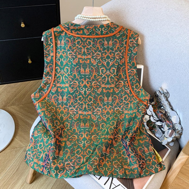 Ženski satenski žakardni kardigan-vest u Old Money stilu, retro etnički dizajn, inspiriran kineskim dizajnom