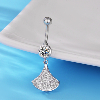 Köldökgyűrű 925 ezüstből, fan alakú, cirkónium kövekkel, elegáns női dizájn