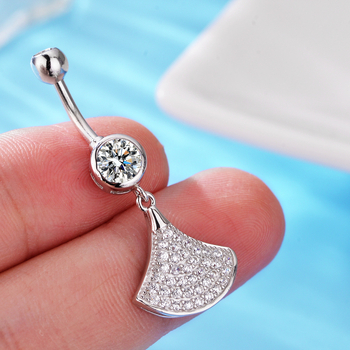 Köldökgyűrű 925 ezüstből, fan alakú, cirkónium kövekkel, elegáns női dizájn