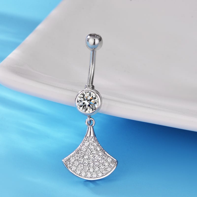 Köldökgyűrű 925 ezüstből, fan alakú, cirkónium kövekkel, elegáns női dizájn