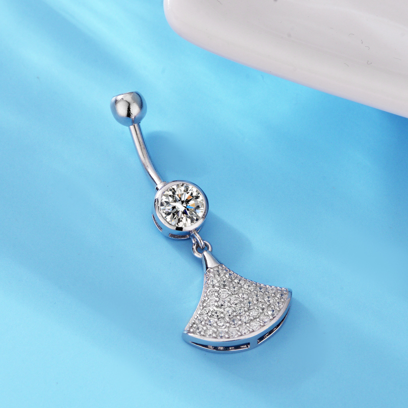 Köldökgyűrű 925 ezüstből, fan alakú, cirkónium kövekkel, elegáns női dizájn