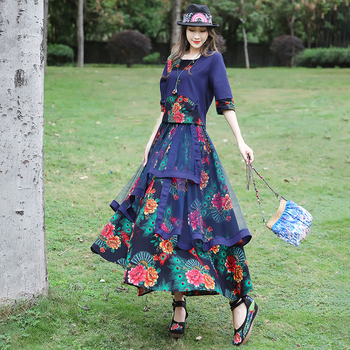 Sieviešu divdaļīgs komplekts ar druku | Zīmols: Xili Poems; Audums: kokvilna un lina; Galvenā auduma sastāvs: kokvilna; Otra galvenā auduma sastāvs: kaņepes; Ražošanas tehnika: drukāšana