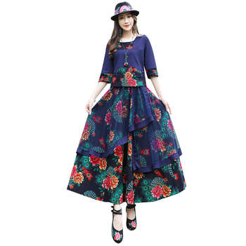 Sieviešu divdaļīgs komplekts ar druku | Zīmols: Xili Poems; Audums: kokvilna un lina; Galvenā auduma sastāvs: kokvilna; Otra galvenā auduma sastāvs: kaņepes; Ražošanas tehnika: drukāšana