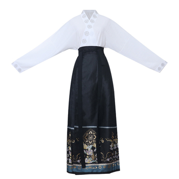 Hanfu set za žene: top s cvjetnim vezom u Ming stilu i suknja, ljetni model 2024, poliester, glavni sastav <30%, s etiketom na ovratnik i visećom etiketom
