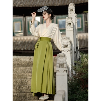 Hanfu dvostruki set s Horse-face suknjom i topom; materijal: regenerirana celulozna vlakna 50-70%; proljeće 2023; pogodno za Hanfu događaje