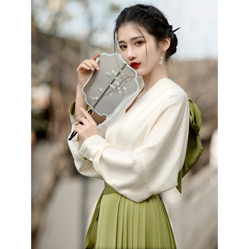 Hanfu dvostruki set s Horse-face suknjom i topom; materijal: regenerirana celulozna vlakna 50-70%; proljeće 2023; pogodno za Hanfu događaje