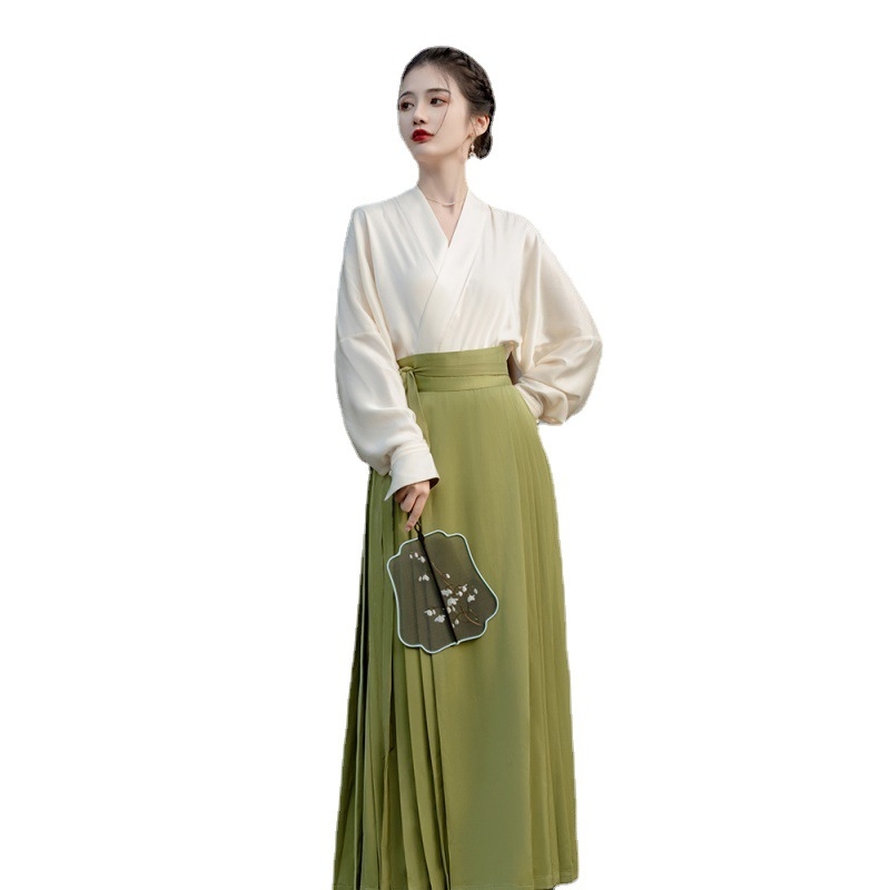 Hanfu dvostruki set s Horse-face suknjom i topom; materijal: regenerirana celulozna vlakna 50-70%; proljeće 2023; pogodno za Hanfu događaje