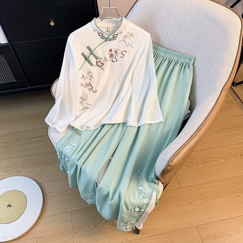Hanfu set za izšivanje - Tang stil s polu rukavima, prilagođeni cheongsam, pamuk tkanina, glavna tkanina: koža koze, šifra proizvoda Hyun nishi-8683, univerzalni model