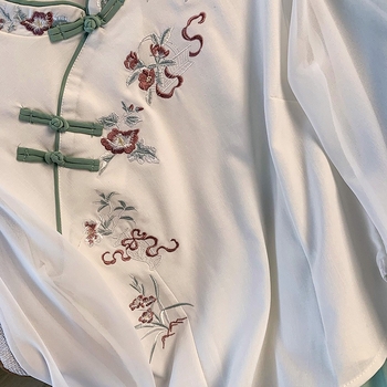 Hanfu set za izšivanje - Tang stil s polu rukavima, prilagođeni cheongsam, pamuk tkanina, glavna tkanina: koža koze, šifra proizvoda Hyun nishi-8683, univerzalni model