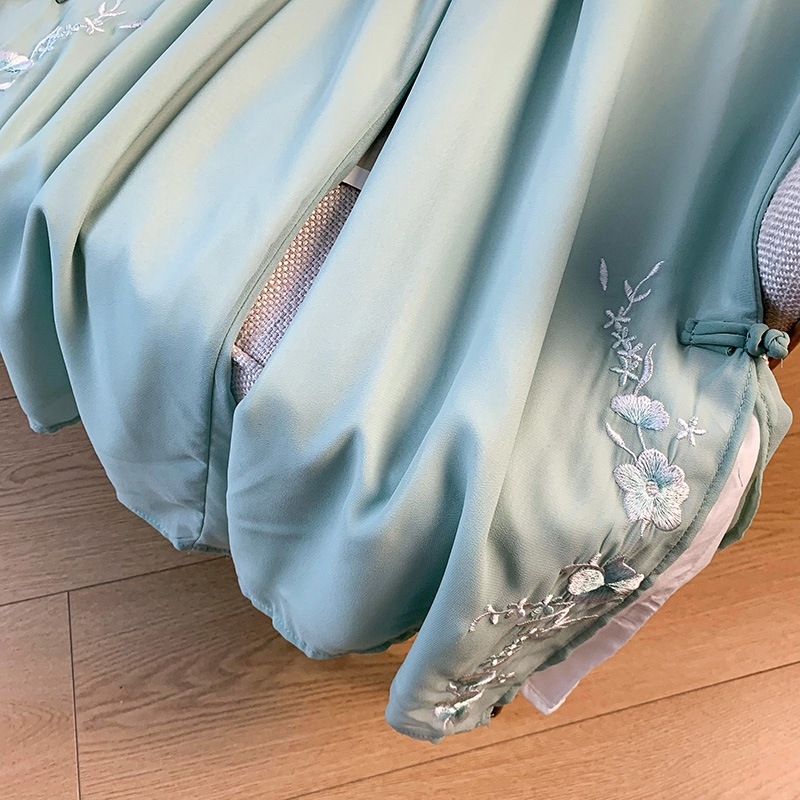 Hanfu set za izšivanje - Tang stil s polu rukavima, prilagođeni cheongsam, pamuk tkanina, glavna tkanina: koža koze, šifra proizvoda Hyun nishi-8683, univerzalni model