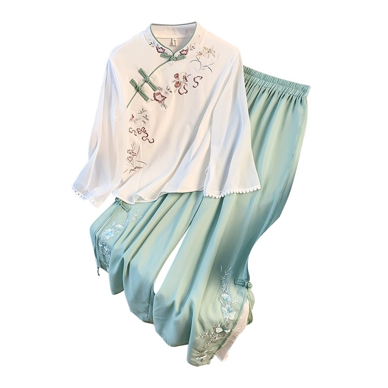 Hanfu set za izšivanje - Tang stil s polu rukavima, prilagođeni cheongsam, pamuk tkanina, glavna tkanina: koža koze, šifra proizvoda Hyun nishi-8683, univerzalni model