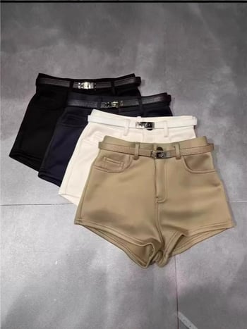 Γυναικείο σορτς υψηλής μέσης, ίσια γραμμή, ρετρό βίνταζ στυλ, καλοκαίρι 2025, περιεκτικότητα κύριου υφάσματος 30-50%.