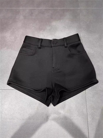 Γυναικείο σορτς υψηλής μέσης, ίσια γραμμή, ρετρό βίνταζ στυλ, καλοκαίρι 2025, περιεκτικότητα κύριου υφάσματος 30-50%.