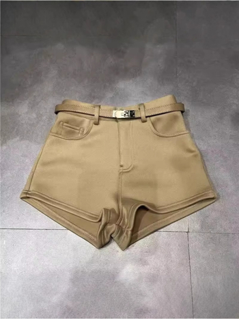 Γυναικείο σορτς υψηλής μέσης, ίσια γραμμή, ρετρό βίνταζ στυλ, καλοκαίρι 2025, περιεκτικότητα κύριου υφάσματος 30-50%.