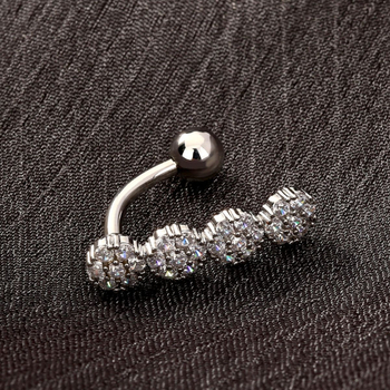 Пъпно украшение със слънчогледов дизайн, неръждаема стомана, мед и циркон, естествен унисекс стил, възможна персонализация.