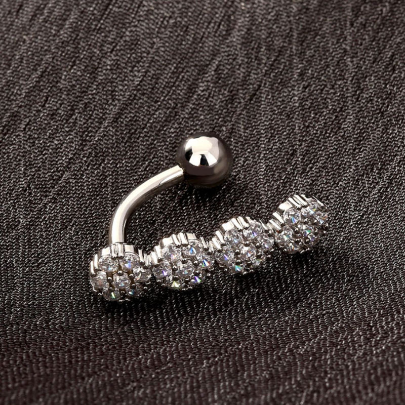 Пъпно украшение със слънчогледов дизайн, неръждаема стомана, мед и циркон, естествен унисекс стил, възможна персонализация.